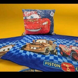 Disney Cars Throw Pillow New & 2 Double Sided Pillow Cases Used